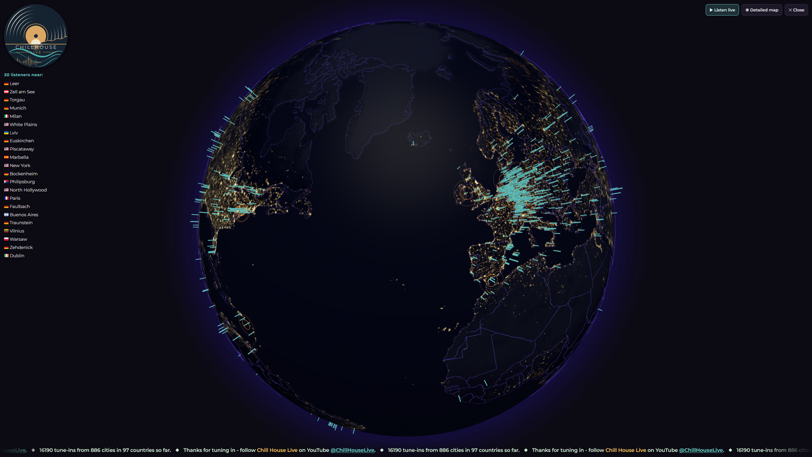 A Living Screensaver: The Chillhouse Live Listener Map, Full-Screen