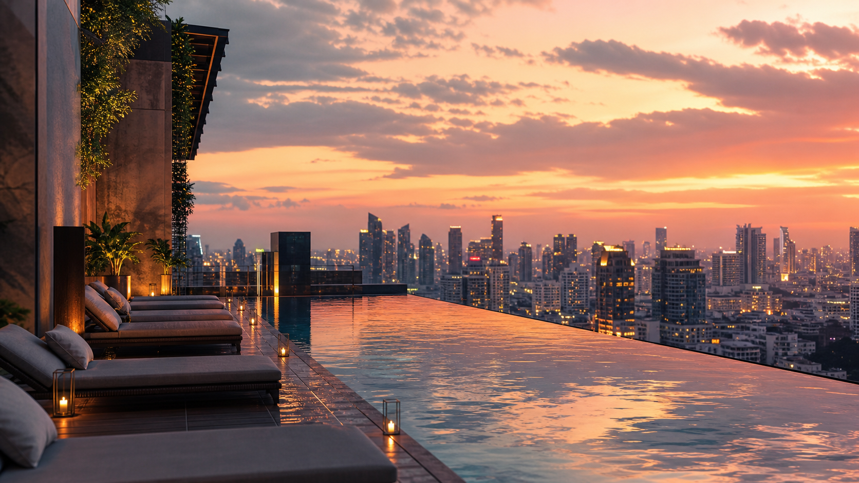 City skyline at dusk