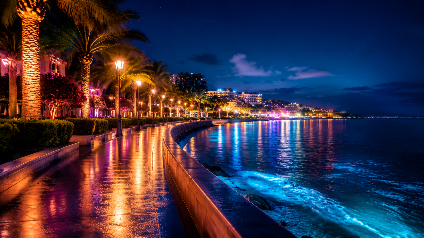 Seaside boulevard at golden hour