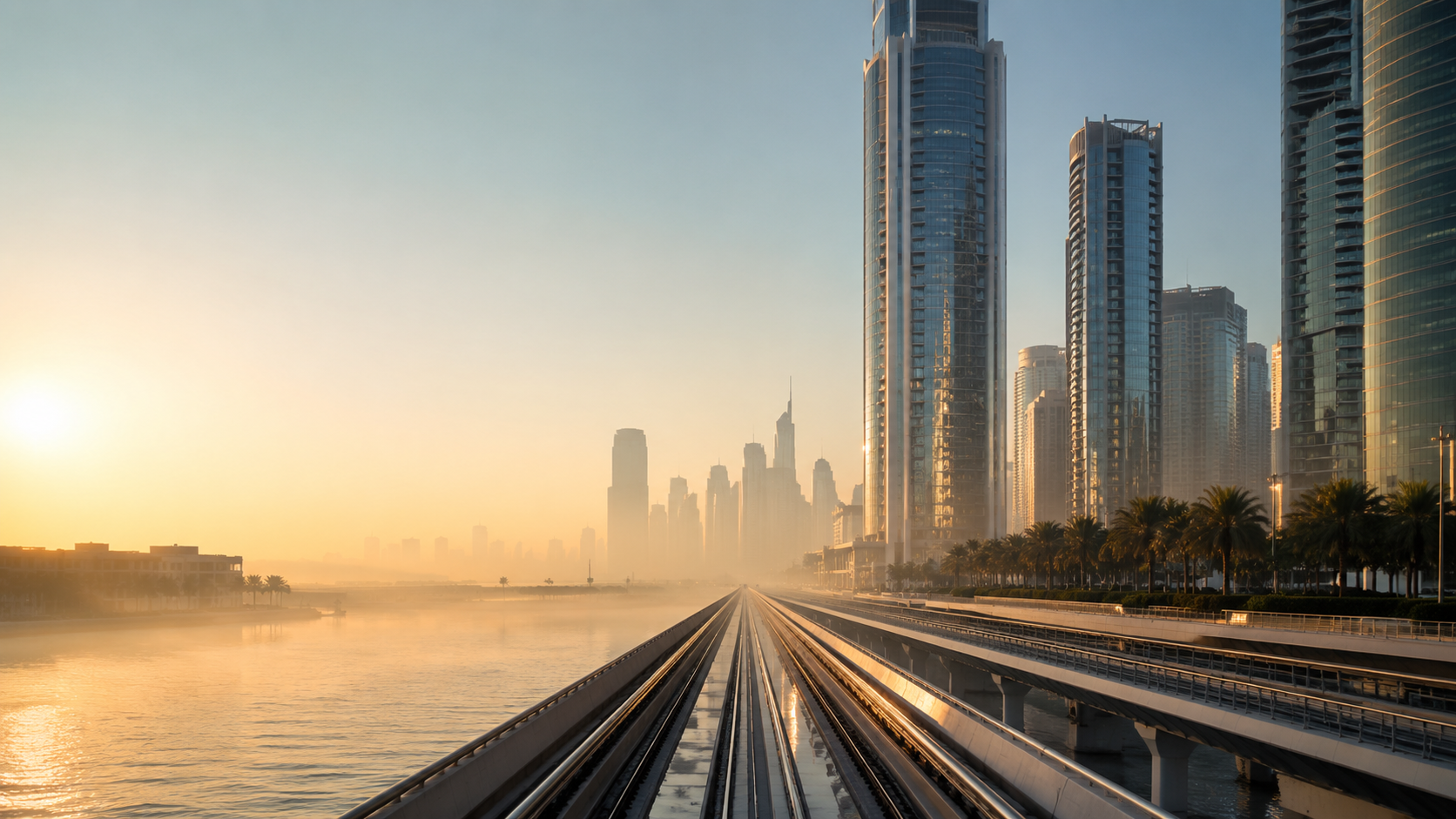 Sunrise over a calm city