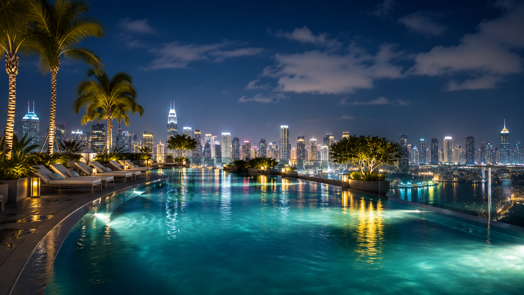 Rooftop lounge at night